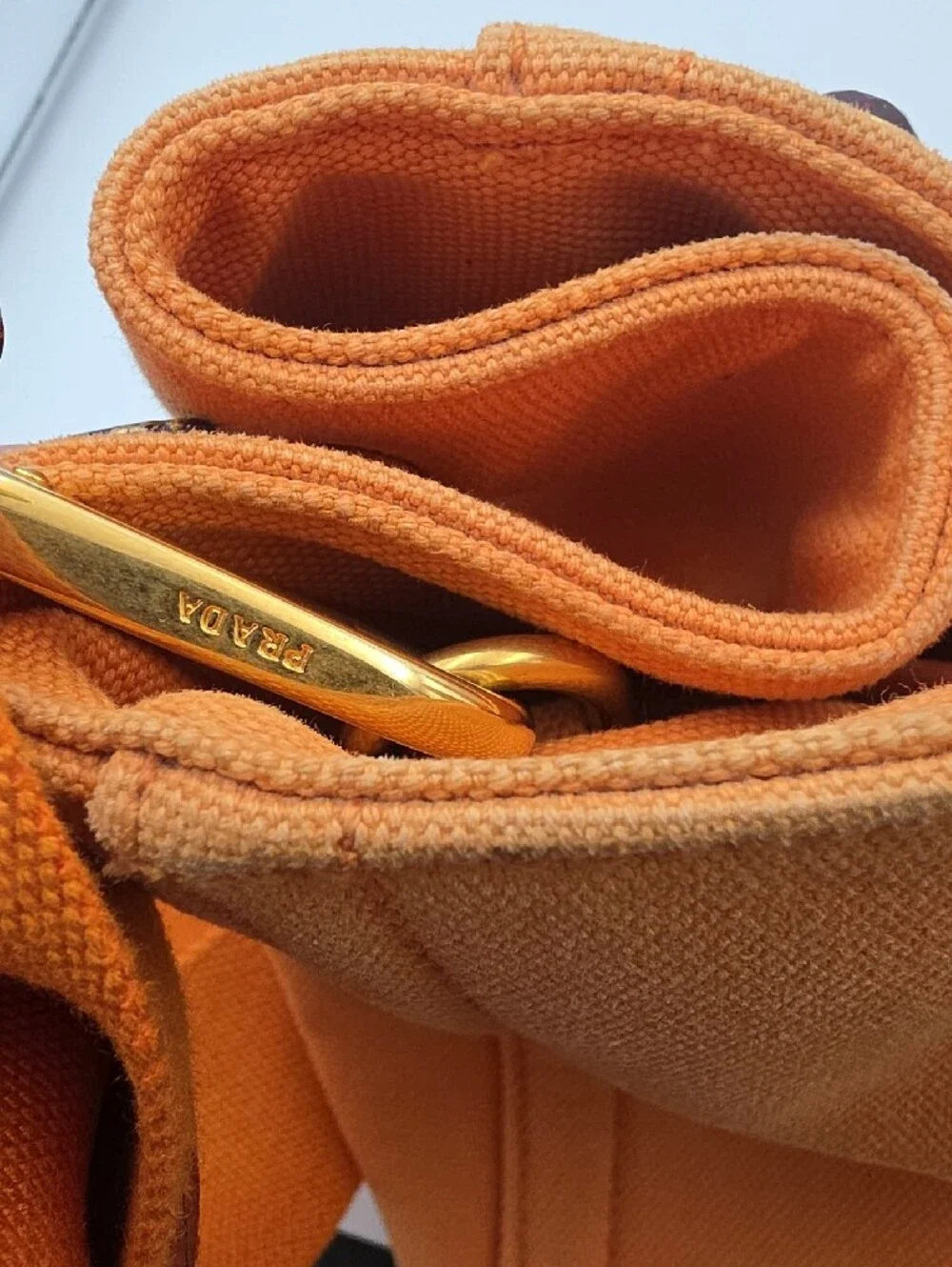 Prada Orange Papaya Canapa Gromment & Studded Large Tote (COA/HARD CARD)(EUC)🧡✨